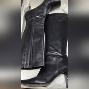 Via Spiga Leilani Black Leather Knee High Boots Square Toe Zip Women's 6.5 M